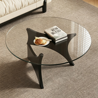 Table basse en bois design simple avec plateau en verre, table basse moderne de haute qualité pour salon, petite table basse ronde nordique