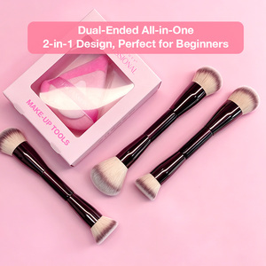 Pinceau de maquillage double embout, poils synthétiques, manche en métal, forme ronde, pour l'application du fond de teint sur le visage - Product Image 5