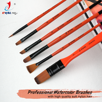 Ensemble de 6 pinceaux professionnels à haute absorption avec manche en bois de bouleau orange pour la peinture à l'huile, à l'acrylique et à l'aquarelle