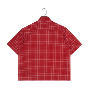<span class=keywords><strong>Camicia</strong></span> Estiva Corta Personalizzata con Bottoni 100% Cotone Casual Colletto Quadrato <span class=keywords><strong>Rossa</strong></span> <span class=keywords><strong>a</strong></span> <span class=keywords><strong>Quadri</strong></span> Manica Corta - Product Image 2