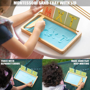 Plateau de <span class=keywords><strong>sable</strong></span> en bois et tableau d'écriture de <span class=keywords><strong>sable</strong></span> Montessori pour enfants comme jouets d'apprentissage précoce pour le développement moteur - Product Image 4