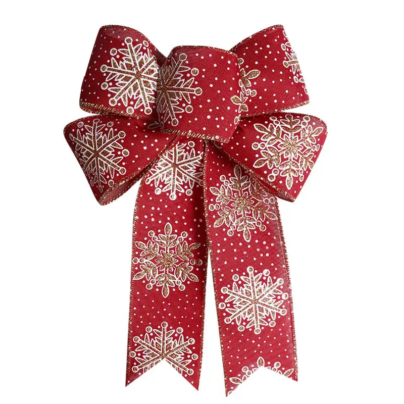 Wholesale Handmade Christmas Ribbon Bow Holiday Party Gift Decoration Snowflake Red Ribbon Bow