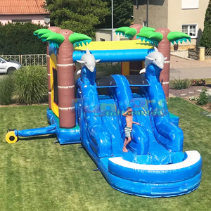 Castillo inflable doble para niños, con tobogán, para uso en interiores o exteriores, se puede usar en seco o con agua, con diseño de delfín. - Product Image 2
