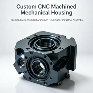 Custom Precision CNC Machined Black Anodized Aluminum Multi-Face Mechanical Housing Intersecting Bearing <b>Block</b> for Robotics - Product Image 1