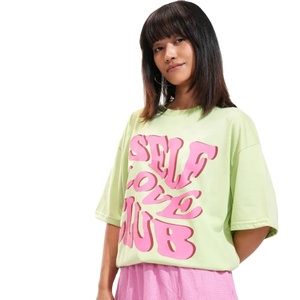 Nueva Camiseta Holgada de Diseño Personalizado para Mujer, Tejida, 100% Algodón Ecológico, Estampada, Informal, para Fiestas de Verano y Uso Diario - Product Image 1