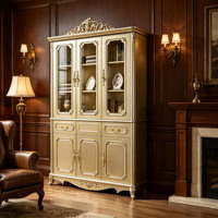 Bibliothèque de luxe européenne en bois massif sculpté à la main, vitrine dorée avec porte en verre, étagère pour livres, mobilier de bureau à domicile, vente en gros