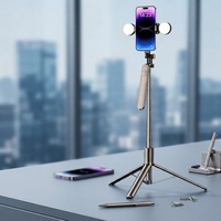 Nouveau bâton de selfie pliable 180 cm à 4 axes avec cardan rotatif, double anneau lumineux LED, trépied et support de téléphone en acier inoxydable