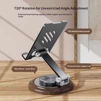 Support universel pliable rotatif à 360 degrés avec base en bois stable et support en métal épaissi pour téléphone et tablette, idéal pour le streaming en direct sur bureau