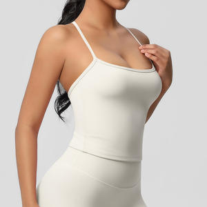 Toptan seksi düz renk hızlı kuru çıplak duygu Slim Fit egzersiz spor koşu günlük giyim kadınlar Yoga tekli üst - Product Image 3