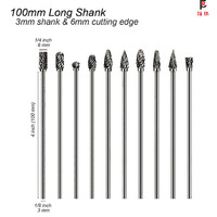Ensemble de fraises en carbure Compatible Dremel 3mm tige 10 pièces meuleuse accessoires de sculpture sur bois fraises de coupe outil rotatif râpe Bits