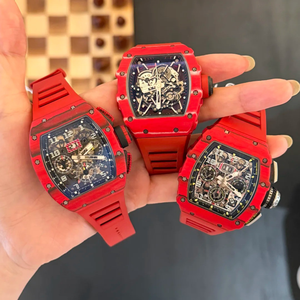 Reloj Mecánico de Lujo Rojo Serie RM con Caja de Fibra de Carbono en Forma de Tonneau, Reloj de Alta Gama para Negocios y Fiestas, Deportivo y Casual - Product Image 2