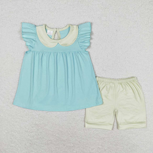Túnica Ecológica para Bebé Niña con Cuello Peter Pan, Mangas con Volantes y Pantalones Cortos a Rayas a Juego, en Spandex/Poliéster - Product Image 3