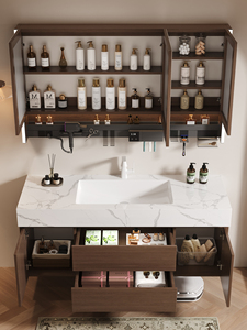 Mobile <span class=keywords><strong>Bagno</strong></span> Moderno di Lusso Marrone, Mobiletto Singolo ad Alta Capacità con Specchio Intelligente, Montaggio a Parete in MDF, Vendita all'Ingrosso - Product Image 2