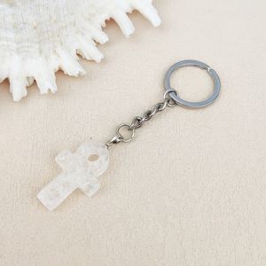 Haute qualité pierre précieuse naturelle croix porte-clés améthyste Rose Quartz <span class=keywords><strong>oeil</strong></span> de tigre opale Anka pendentif avec crochet en cuivre pour accessoire de sac - Product Image 4