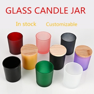 Vente en gros de pots à bougies en verre transparent blanc, noir mat, vides, 220 ml, 430 ml, à large ouverture, avec couvercle en bambou - Product Image 2