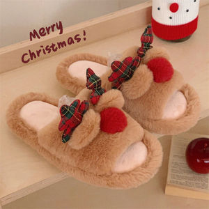 2025 nuova donna autunno inverno peluche per pantofole simpatico cartone animato pelliccia di alce con calde caratteristiche Anti-scivolose per uso domestico natale - Product Image 3
