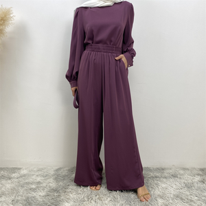 Automne <span class=keywords><strong>turc</strong></span> Hajabi vêtements Salwar Kameez femmes Abaya 2 pièces ensemble Blouse haut et pantalon musulman survêtement dubaï <span class=keywords><strong>tenue</strong></span> arabe - Product Image 3