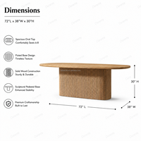 Table de salle à manger ovale en chêne naturel de qualité supérieure, style moderne minimaliste, profil incurvé, piétement unique, table de banquet artisanale pour salle à manger