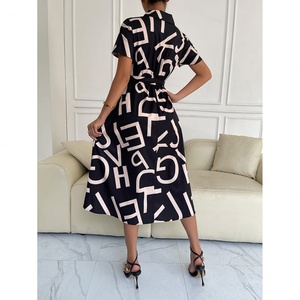 High Quality Eco-Friendly Wholesale Women's Full Body Letter Graphic Natural Waistline <b>A</b>-<b>Line</b> Shirt <b>Dress</b> - Product Image 6