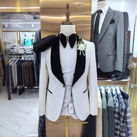Costume de mariage slim fit 3 pièces, veste, gilet, ensemble complet, blanc, revers châle, un bouton, élégant, costume de marié de luxe, costume pour hommes, blazer