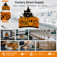 Parches Personalizados de Halloween Bordados con Lentejuelas de Castillo Espeluznante, Letras Felices, Tema Naranja, Apliques Termoadhesivos para Chaquetas y Bolsos