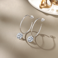 Boucles d'oreilles créoles en argent sterling 925 avec moissanite ronde de 2 carats pour femme, couleur D, moissanite VVS1, boucles d'oreilles diamant