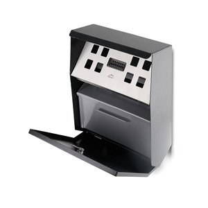 Posacenere da parete nero con fessure di ventilazione e sportello con chiusura per uso esterno - Product Image 2