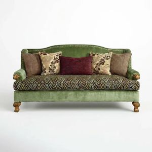 Juego de Muebles Vintage de Terciopelo 3+2+1, Diseño Camelback con Adornos de Tachuelas, Cojines con Tapicería Geométrica, Patas de Madera H2-141-3 H2-141-3 - Product Image 1
