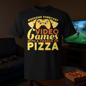 Prévisions du week-end : jeux vidéo avec chance de recevoir une pizza, t-shirt Gamer - Product Image 3