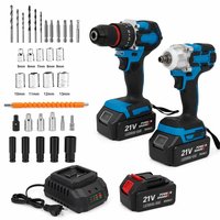 Perceuse à percussion sans fil 21 V sans balais, la plus vendue, avec batterie au lithium, 2 vitesses, ensemble d'outils électriques professionnels, mallette de fournitures