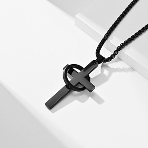 Men's Stainless Steel Cross <b>Necklace</b> With <b>Ring</b> Pendant Hip Hop Style Gift Jewelry - Product Image 4