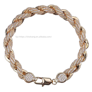 Hip-Hop Style 8mm Gold-Plated <b>Copper</b> <b>Chain</b> Twisted Necklace Diamonds Unique Fashionable Exaggerated - Product Image 3