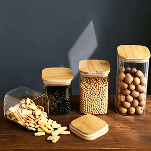 Pote de Vidro Borossilicato Quadrado com Tampa de Bambu, Vedação de Silicone Hermética, Vários Tamanhos, Livre de BPA, Seguro para Congelador, Recipiente para Armazenamento de Alimentos na Cozinha - Product Image 4