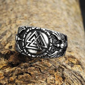 Anillo Vikingo de Acero de Titanio para Hombre, Diseño Geométrico de Triángulo y Cuervo, Estilo Hip Hop, Joyería de Regalo - Product Image 1