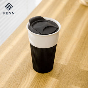 Promotion américaine Tasse à eau portable réutilisable Tasse en céramique Tasse à café de voyage avec couvercle en PP Manchon en silicone <span class=keywords><strong>sans</strong></span> poignée pour cadeaux - Product Image 6