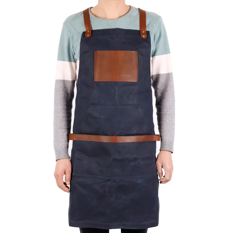 CHANGRONG Custom Vintage Adjustable Cross Straps Men Heavy Duty Waxed Canvas Work Apron