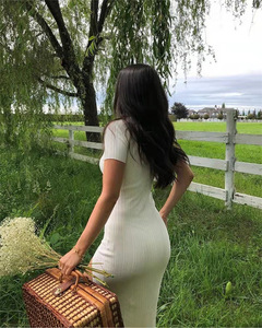 Vestido de Punto con Cuello en V y Abertura Lateral, Estilo Europeo y Americano, Nuevo Vestido de Verano para <span class=keywords><strong>Mujer</strong></span>, Falda Ajustada a la Cadera - Product Image 6