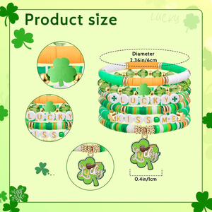 Braccialetti Elastici Impilabili con Perline in Ceramica/Porcellana Verde Portafortuna a Forma di Trifoglio per il Giorno di San Patrizio da Donna Lorenleya - Product Image 3