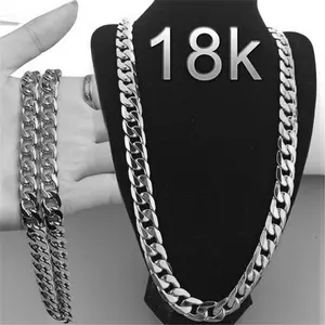 Mode Hiphop Herren 18k Gold plattiert Edelstahl kubanische Gliederkette Halskette für Herren Schmuck
