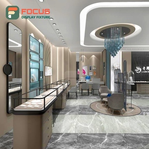 Vitrine de présentation de bijoux en bois haut de gamme moderne avec éclairage LED en verre et métal pour boutique de détail - Product Image 4