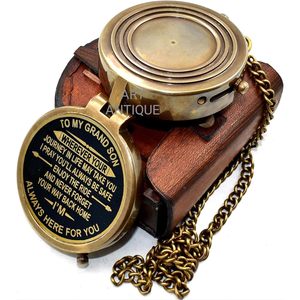 Boussole en laiton ALFA NAUTICAL avec message gravé, vintage, 2 pouces, portable avec chaîne, pour petit-fils, randonnée, usage extérieur - Product Image 2
