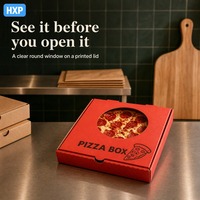 Boîte à pizza rouge personnalisée avec fenêtre transparente, emballage à emporter en carton ondulé