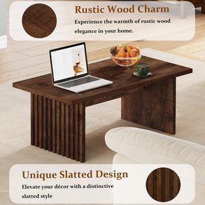 Mesa de Centro de Madera Rústica SENYU con Diseño de Listones, Muebles Modernos para Sala de Estar, Tapa de Madera Maciza Hecha a Mano - Product Image 1
