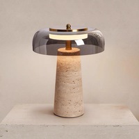 Lampe de table en travertin jaune avec abat-jour en verre fumé, lampe de bureau LED moderne, lampe de chevet pour la lecture, chambre à coucher, bureau, hôtel