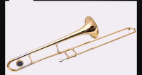 A Brass Lacquered Gold Trombone Instrument with case in the Flat B Tone of the Baritone
