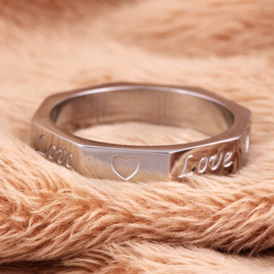 Bague en acier inoxydable en forme de cœur, forme géométrique octogonale, bijoux unisexes, cadeau - Product Image 3