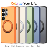 Pour Samsung Galaxy S26 Ultra, coque de téléphone magnétique antichoc en TPU PC, sensation de peau luxueuse, 360° °   Support rotatif pour anneau compatible A27 A57