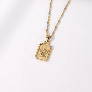 No deslustre Santis 18K chapado en oro de acero inoxidable Zirconia Ángel cuadrado colgante collar celestial divino Ángel collar - Product Image 6