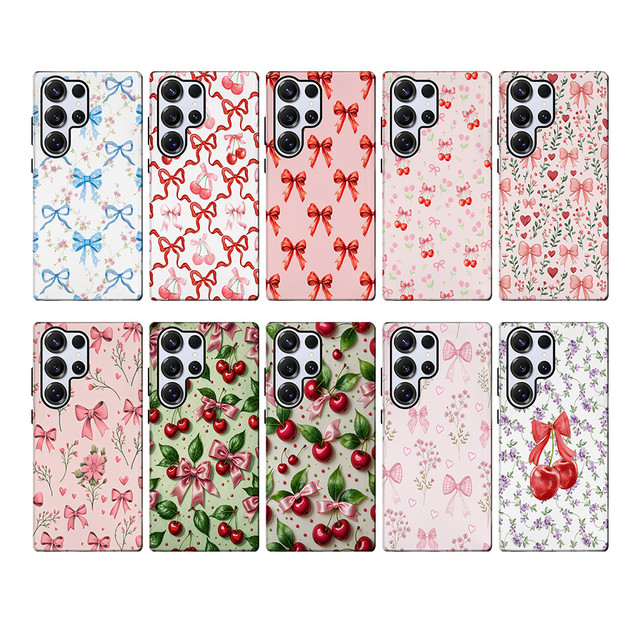 Cherry Bow Love Heart Flower 2-in-1 Detachable Sublimation Phone Case for Samsung for Galaxy S24 FE Ultra Heat Transfer Mobile
