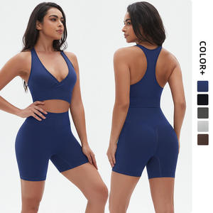 ชุดโยคะผู้หญิงไร้ตะเข็บ ยืดหยุ่นสูง ทรงสวยแบบ Y ชุดออกกำลังกายวิ่ง 2 ชิ้น กางเกงขาสั้น ชุดกีฬา - Product Image 1